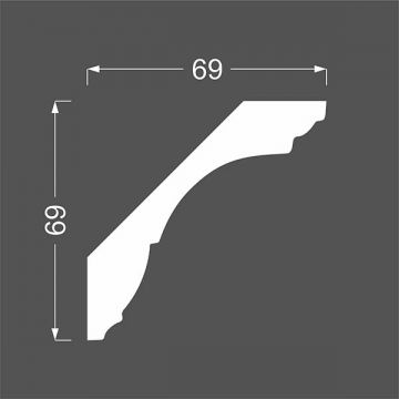 Плинтус потолочный МДФ грунтованный под покраску Ликорн (Likorn) Белый 2070х69х69 мм К 1.97.20