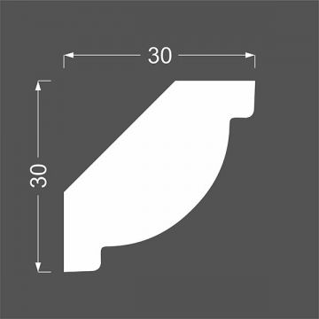 Плинтус потолочный МДФ грунтованный под покраску Ликорн (Likorn) Белый 2070х30х30 мм К 3.42.16
