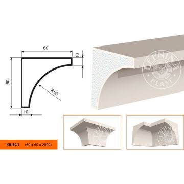 Фасадный карниз Lepninaplast (Лепнинапласт), 60х60х2000 мм, Пенополистирол, КВ-60/1