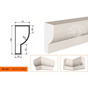 Фасадный карниз Lepninaplast (Лепнинапласт), 150х75х2000 мм, Пенополистирол, КВ-150/1