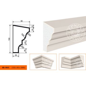 Фасадный карниз Lepninaplast (Лепнинапласт), 150х90х2000 мм, Пенополистирол, КВ-150/3