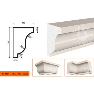 Фасадный карниз Lepninaplast (Лепнинапласт), 160х110х2000 мм, Пенополистирол, КВ-160/1