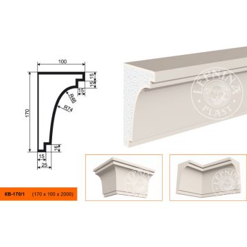 Фасадный карниз Lepninaplast (Лепнинапласт), 170х100х2000 мм, Пенополистирол, КВ-170/1