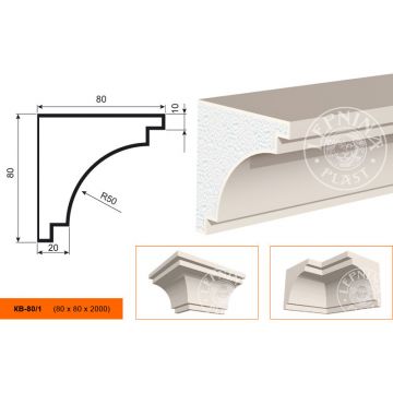 Фасадный карниз Lepninaplast (Лепнинапласт), 80х80х2000 мм, Пенополистирол, КВ-80/1
