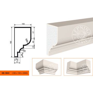 Фасадный карниз Lepninaplast (Лепнинапласт), 180х100х2000 мм, Пенополистирол, КВ-180/2
