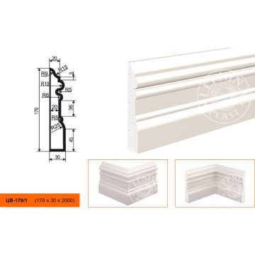 Молдинг цокольный для фасада Lepninaplast (Лепнинапласт), 170х30х2000 мм, Пенополистирол, ЦВ-170/1