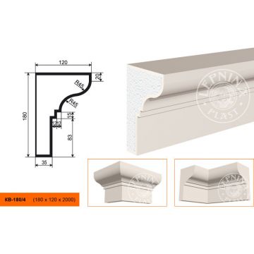 Фасадный карниз Lepninaplast (Лепнинапласт), 180х120х2000 мм, Пенополистирол, КВ-180/4