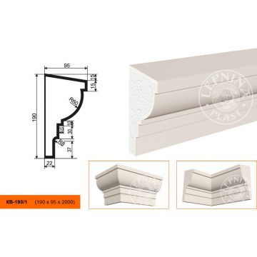 Фасадный карниз Lepninaplast (Лепнинапласт), 190х95х2000 мм, Пенополистирол, КВ-190/1