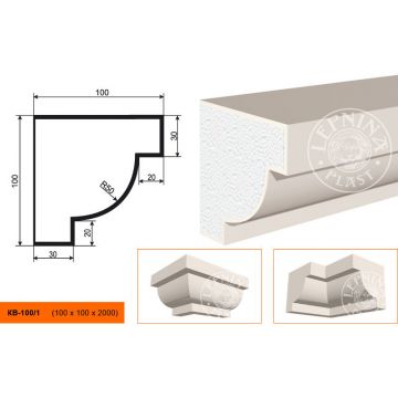 Фасадный карниз Lepninaplast (Лепнинапласт), 100х100х2000 мм, Пенополистирол, КВ-100/1