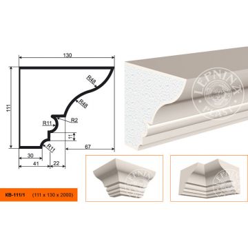 Фасадный карниз Lepninaplast (Лепнинапласт), 111х130х2000 мм, Пенополистирол, КВ-111/1