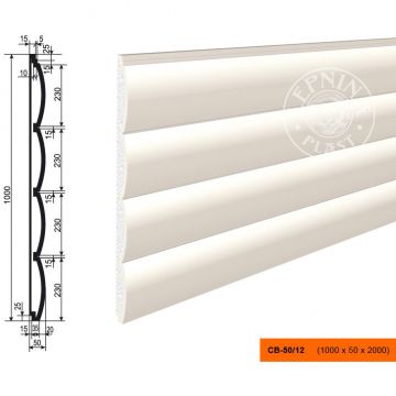 Декоративная панель утепления Lepninaplast (Лепнинапласт), 1000х50х2000 мм, Пенополистирол, СВ-50/12