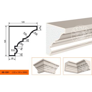 Фасадный карниз Lepninaplast (Лепнинапласт), 125х120х2000 мм, Пенополистирол, КВ-125/1