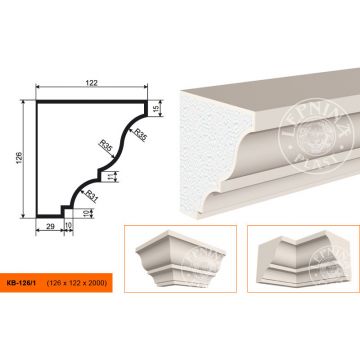 Фасадный карниз Lepninaplast (Лепнинапласт), 126х122х2000 мм, Пенополистирол, КВ-126/1