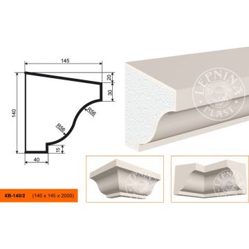 Фасадный карниз Lepninaplast (Лепнинапласт), 140х145х2000 мм, Пенополистирол, КВ-140/2