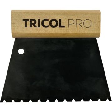 Профессиональный зубчатый шпатель TRI (Три) Tricol (Трикол) Pro В11 с особой обработкой металла для нанесения паркетного клея 140 мм