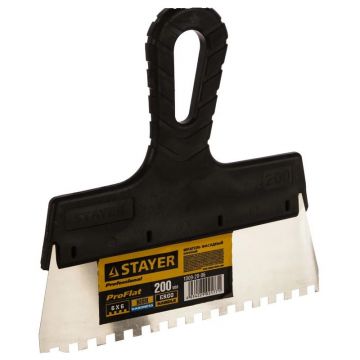 Шпатель фасадный Stayer (Стайер) Professional ProFlat, 200 мм, зуб 6 х 6 мм, пластиковая ручка, зубчатый, нержавеющий 1009-20-06
