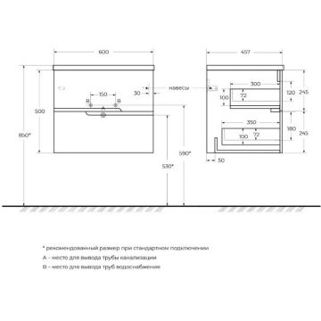 База под раковину Cezares DUET-N-600-2C-SO-BL белый глянец
