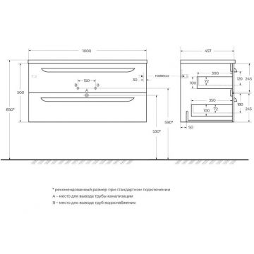 База под раковину Cezares ECO-CER-N-1000-2C-SO-BL-L белый глянец