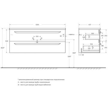 База под раковину Cezares ECO-CER-N-1200-2C-SO-BL-L белый глянец