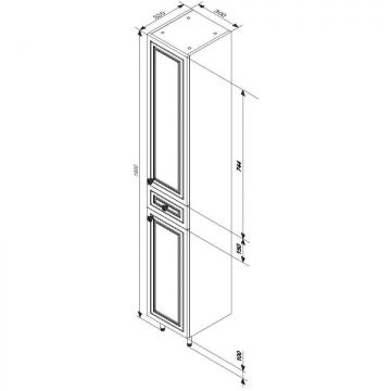 Шкаф-колонна на ножках, RedBlu by Damixa (Дамикса) Palace One, 30 см белый глянец, M41CSR0303WG