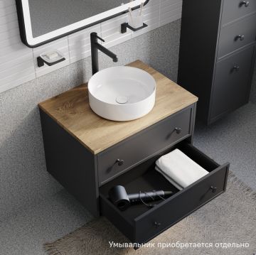 Тумба подвесная Iddis (Иддис) Torr, со столешницей МДФ, дуб верона, 70 см, темно-серый, TOR70DVi95K подход. столеш-ца OPH70BVi89