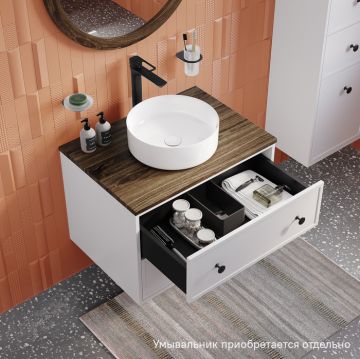 Тумба подвесная Iddis (Иддис) Torr, со столешницей МДФ, макадамия орех, 60 см, белый матовый, TOR60WMi95K подход. столеш-ца OPH60BMi89