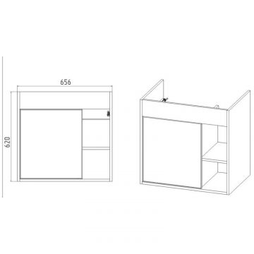 Тумба Viant (Вайант) Бостон 70, VBOS70COG-T1STP 620х656х425 подвесная, 1дв., графит/дуб вотан (под раковину COMO 70)