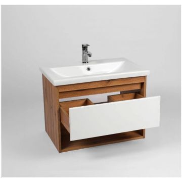 Тумба Viant (Вайант) Бостон 80, VBOS80CO-T1YP 500х766х425 подвесная, 1 ящ., дуб вотан/белый (под раковину COMO 80)