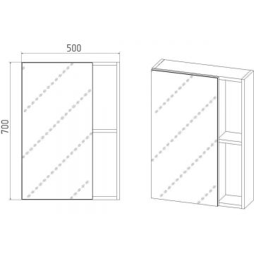 Зеркальный шкаф Viant (Вайант) Бостон 50, VBOS50-ZSH 700х500х160 правый/левый, без подсветки, дуб вотан