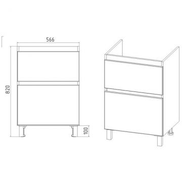 Тумба Viant (Вайант) Мальта 60, VMAL60CO-T2Y 820х560х430 напольная, 2ящ., дуб вотан/белый (под раковину COMO 60)