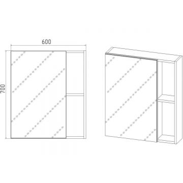 Зеркальный шкаф Viant (Вайант) Бостон 60, VBOS60-ZSH 600х600х160 правый/левый, без подсветки, дуб вотан