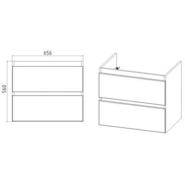 Тумба Viant (Вайант) Мальта 70, VMAL70CO-T2YP 560х655х425 подвесная, 2 ящ., дуб вотан/белый (под раковину COMO 70)
