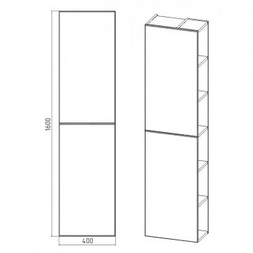 Пенал Viant (Вайант) Бостон 40, VBOS400-PENP 1600х400х230 подвесной, правый/левый, дуб вотан/белый