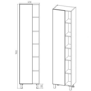 Пенал Viant (Вайант) Бостон 45, VBOS450G-PEN 1900х450х300 напольный, правый/левый, графит/дуб вотан