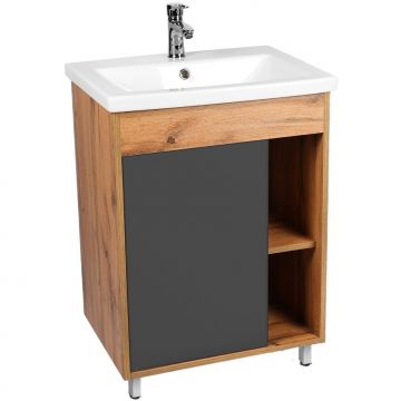 Тумба Viant (Вайант) Бостон 50, VBOS50COG-T1ST 820х460х380 напольная, 1дв., графит/дуб вотан (под раковину COMO 50)