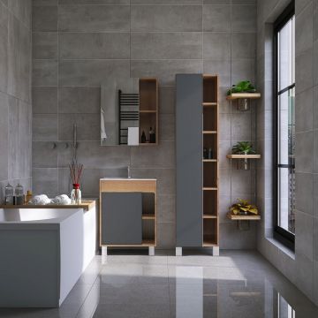 Тумба Viant (Вайант) Бостон 50, VBOS50COG-T1ST 820х460х380 напольная, 1дв., графит/дуб вотан (под раковину COMO 50)