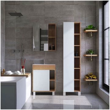 Тумба Viant Бостон 60, VBOS60CO-T1ST 820х566х430 напольная, 1 дв., дуб вотан/белый (под раковину COMO 60)