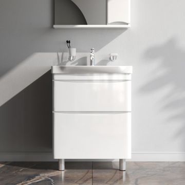 База под раковину напольная Am.Pm (Ам.Пм) Like глянцевая, 65 см 2 ящика, белый, M80FSX0652WG