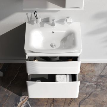 База под раковину напольная Am.Pm (Ам.Пм) Like глянцевая, 65 см 2 ящика, белый, M80FSX0652WG