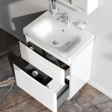 База под раковину напольная Am.Pm (Ам.Пм) Like глянцевая, 65 см 2 ящика, белый, M80FSX0652WG