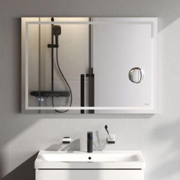 Зеркало универсальное Am.Pm (Ам.Пм) Gem с контурной Led-подсветкой, часами, косметическим зеркалом, 100, белый, M91AMOX1003WG