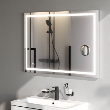 Зеркало универсальное Am.Pm (Ам.Пм) Gem с контурной Led-подсветкой, часами, косметическим зеркалом, 100, белый, M91AMOX1003WG