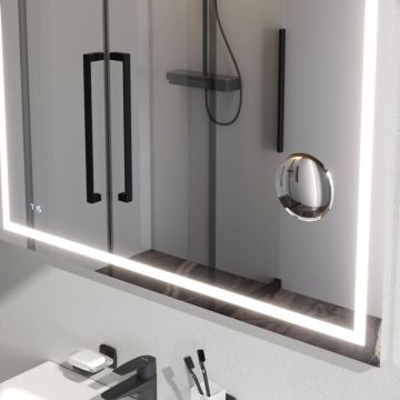 Зеркало универсальное Am.Pm (Ам.Пм) Gem с контурной Led-подсветкой, часами, косметическим зеркалом, 100, белый, M91AMOX1003WG