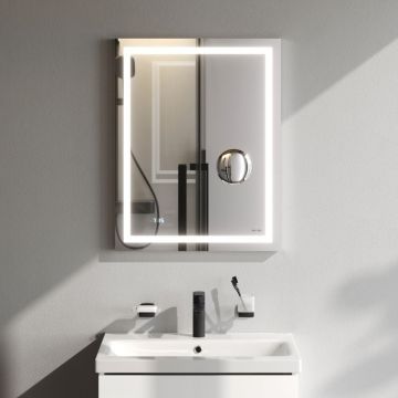 Зеркало универсальное Am.Pm (Ам.Пм) Gem с контурной Led-подсветкой, часами и косметическим зеркалом, 55 см белый, M91AMOX0553WG