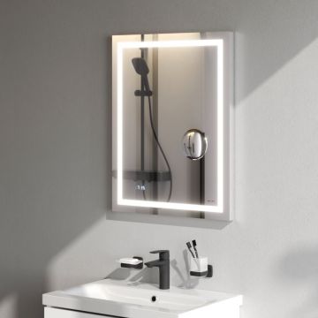 Зеркало универсальное Am.Pm (Ам.Пм) Gem с контурной Led-подсветкой, часами и косметическим зеркалом, 55 см белый, M91AMOX0553WG