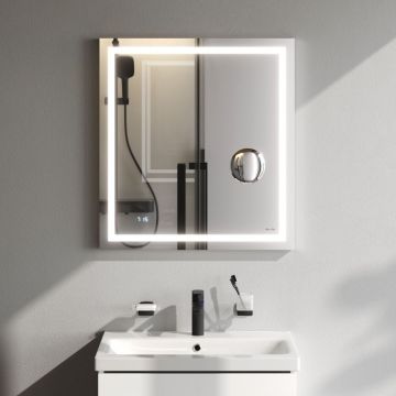 Зеркало универсальное Am.Pm (Ам.Пм) Gem контурная LED-подсветка, часы, косметическое, 65 см белый, M91AMOX0653WG