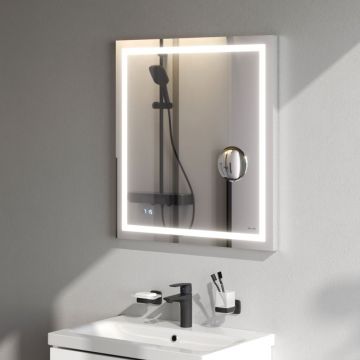 Зеркало универсальное Am.Pm (Ам.Пм) Gem контурная LED-подсветка, часы, косметическое, 65 см белый, M91AMOX0653WG