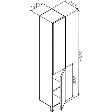 Шкаф-колонна напольный Am.Pm (Ам.Пм) Gem 30 см двери push-to-open, графит матовый, M90CSR0306GM