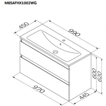 База под раковину Am.Pm (Ам.Пм) X-Joy подвесная, 100 см 2 ящика, белый, M85AFHX1002WG