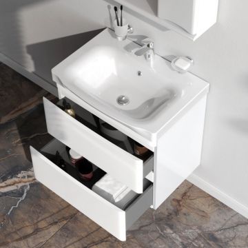 База под раковину подвесная Am.Pm (Ам.Пм) Like глянцевая, 65 см 2 ящика, белый, M80FHX0652WG